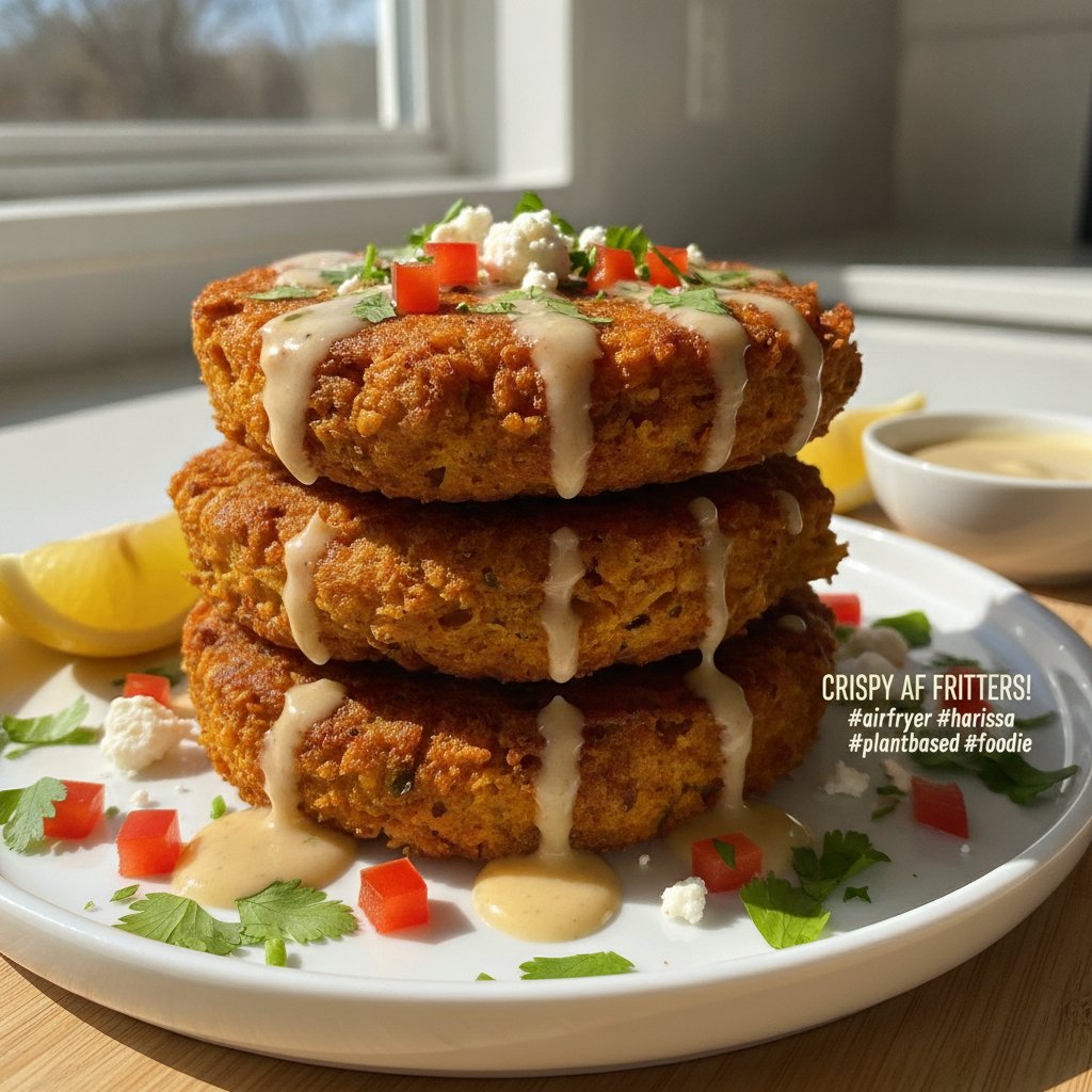 Crispy Air-Fryer Harissa Chickpea and Quinoa Fritters with Lemon-Tahini Drizzle