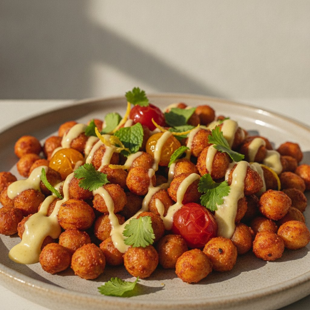 Crispy Air-Fryer Harissa Chickpeas with Lemon-Tahini Drizzle
