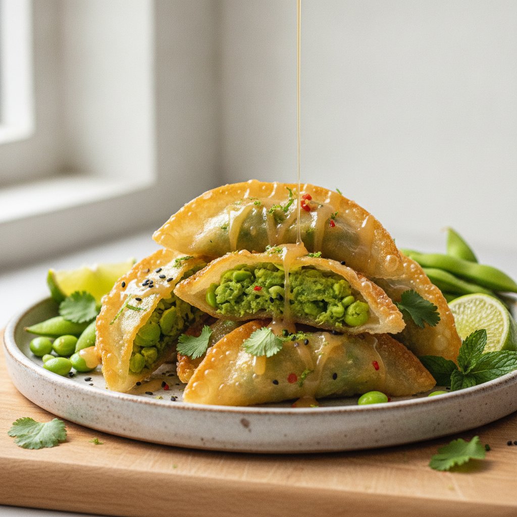 Crispy Air-Fryer Rice Paper Dumplings with Ginger-Lime Edamame Filling