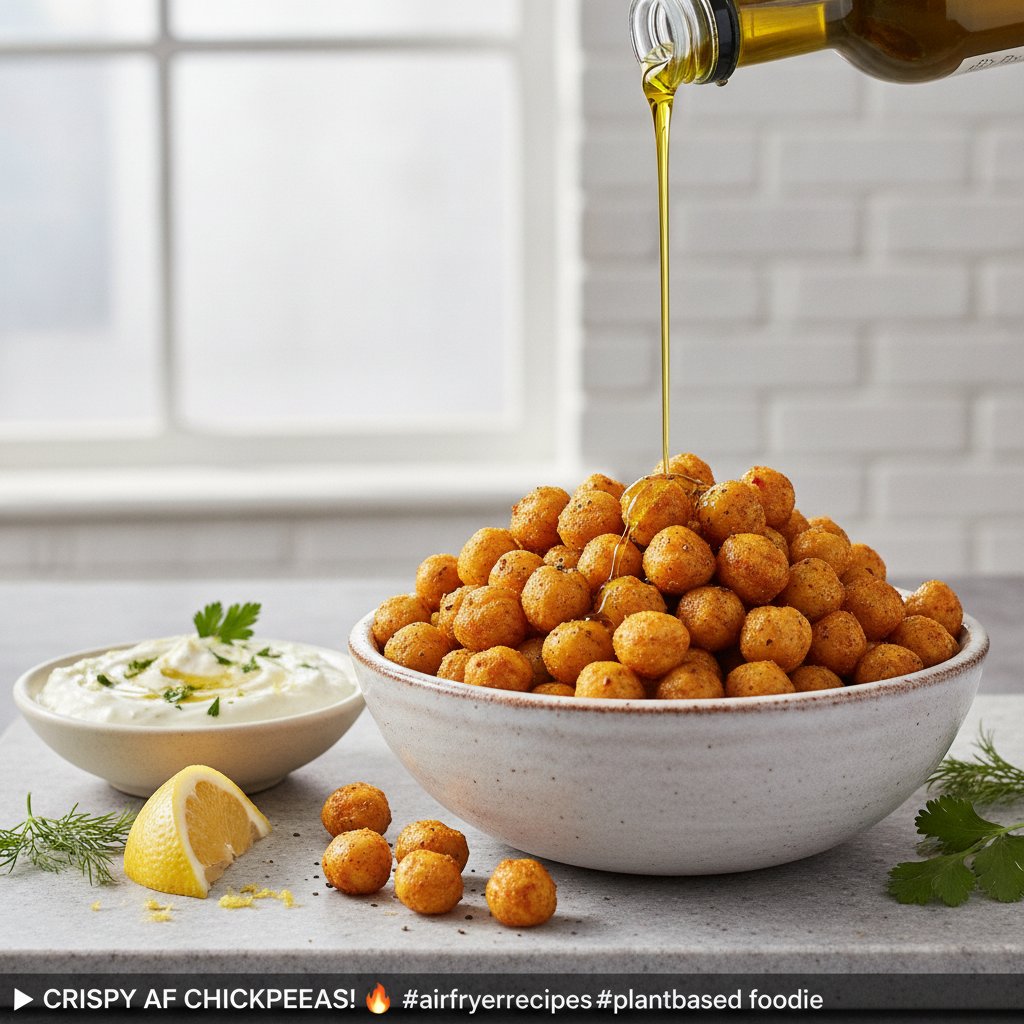 Crispy Air Fryer Turmeric-Spiced Chickpeas with Zesty Lemon-Garlic Dip