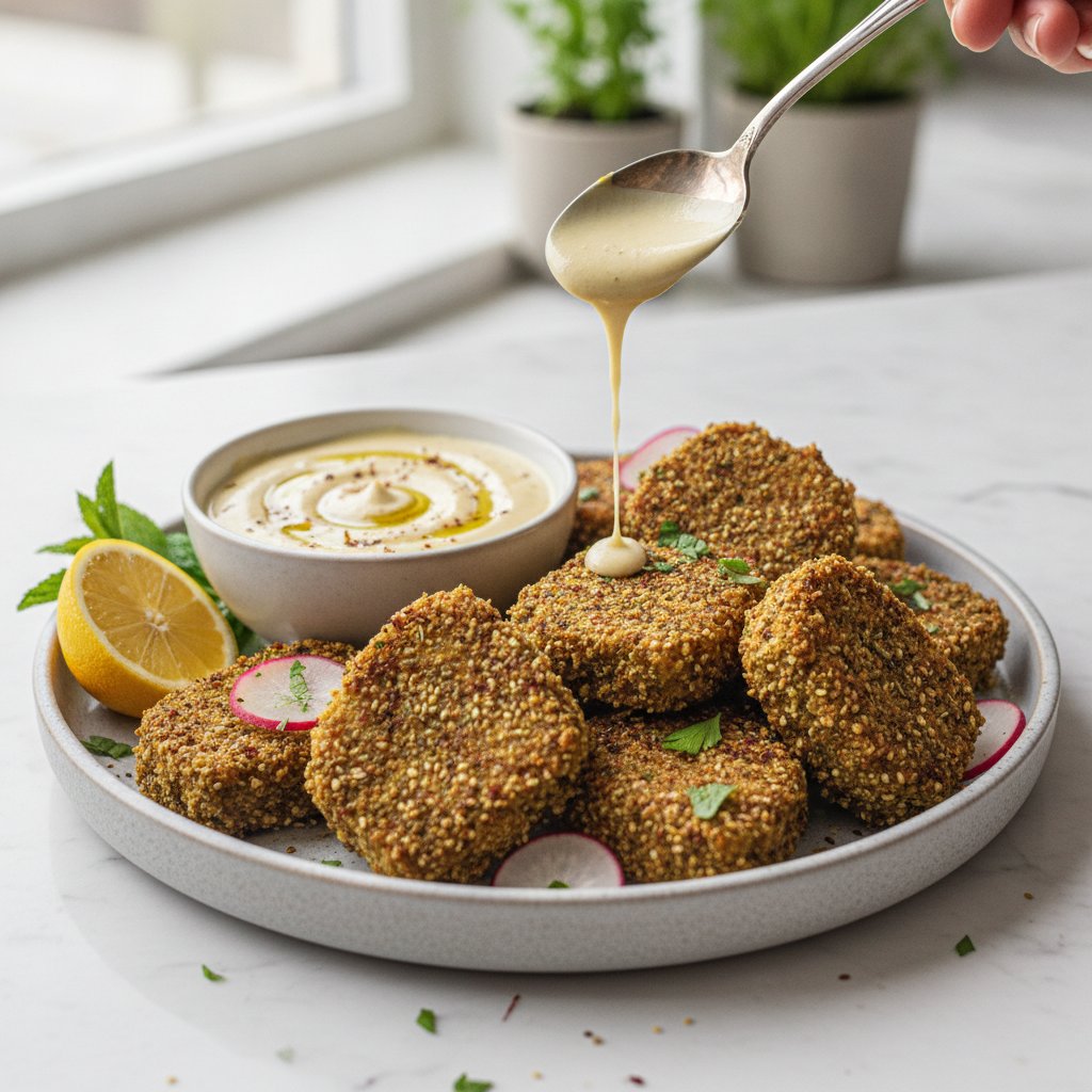 Crispy Air-Fryer Za'atar Tofu Nuggets with Lemon-Tahini Dip