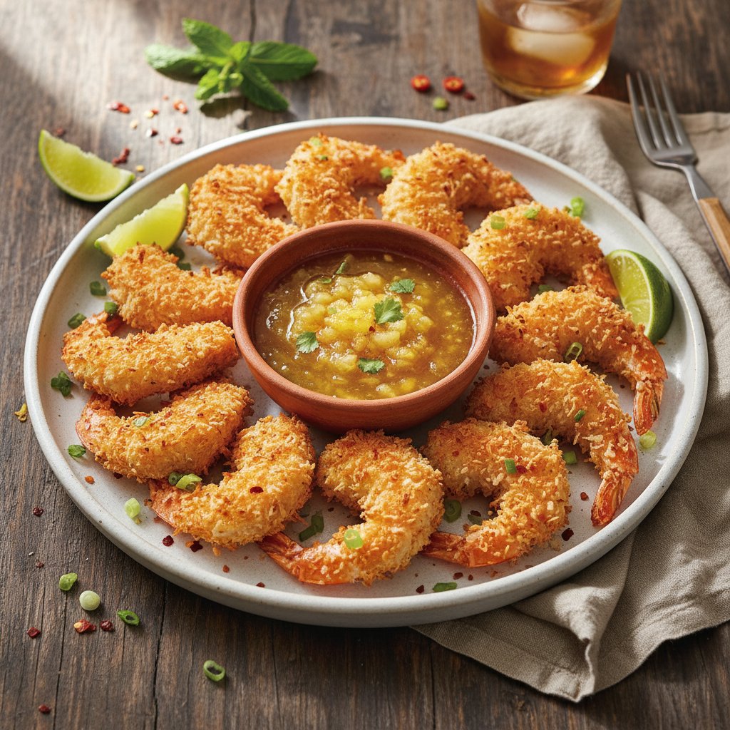 Crispy Baked Coconut Shrimp with Pineapple Dipping Sauce