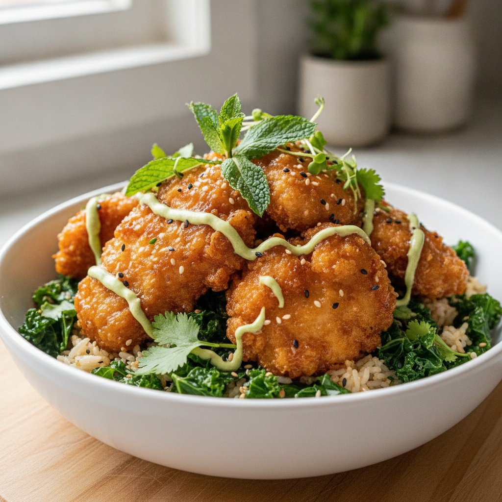 Crispy Chicken & Kale Rice Bowl
