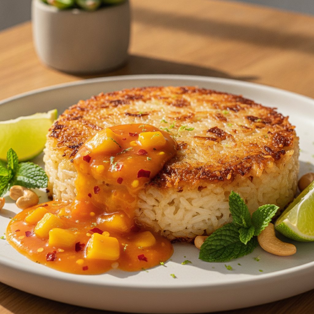 Crispy Coconut-Lime Rice Salad with Spicy Mango Vinaigrette