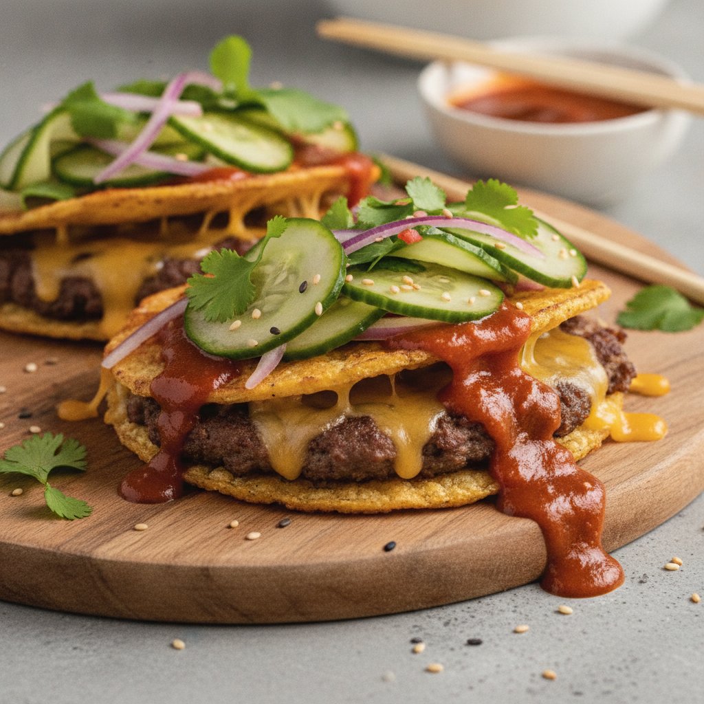 Crispy Gochujang Smash Tacos with Pickled Cucumber Slaw
