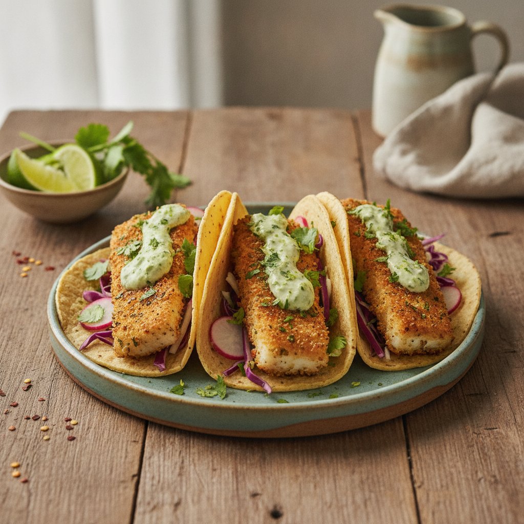 Crispy Herb-Crusted Fish Tacos with Zesty Lime Aioli