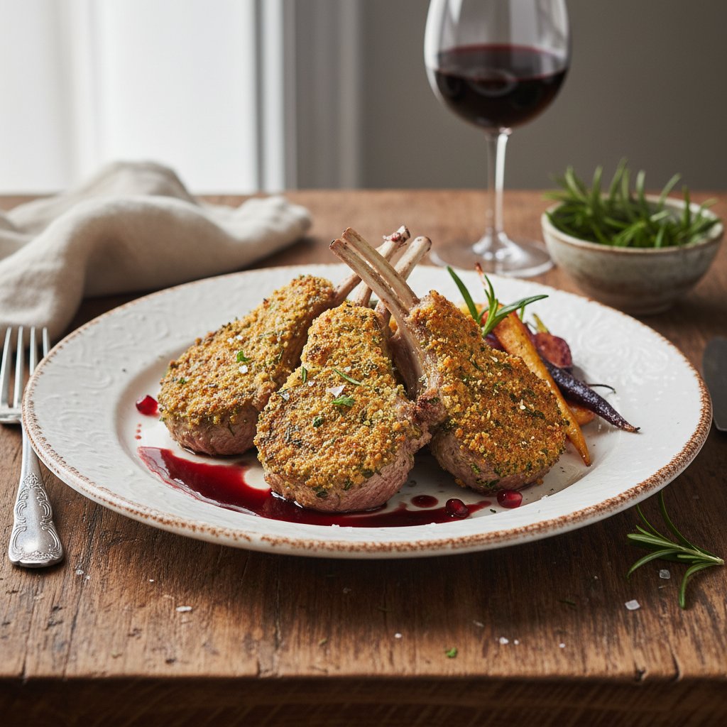 Crispy Herb-Crusted Lamb Chops with Red Wine Reduction