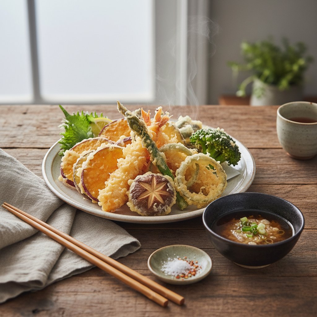 Crispy Japanese Tempura Vegetables with Dipping Sauce
