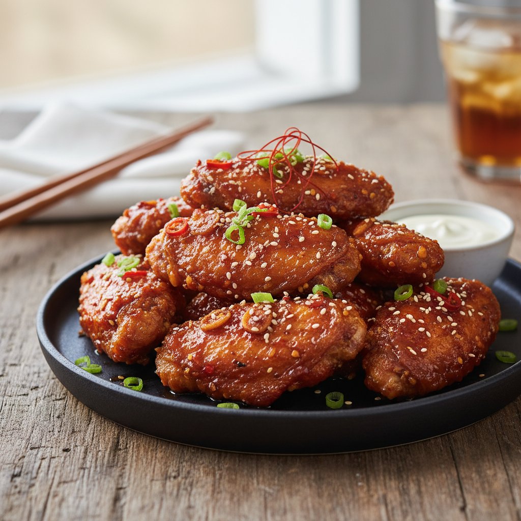 Crispy Korean Spicy Chicken Wings with Sweet Garlic Glaze