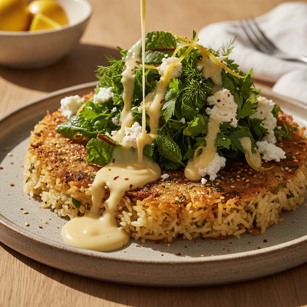 Crispy Za'atar Rice and Herb Salad with Lemon-Tahini Drizzle