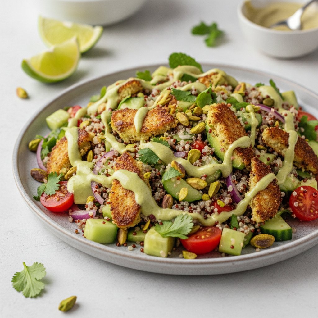 Crunchy Herbed Avocado & Quinoa Chopped Salad with Lime-Tahini Drizzle