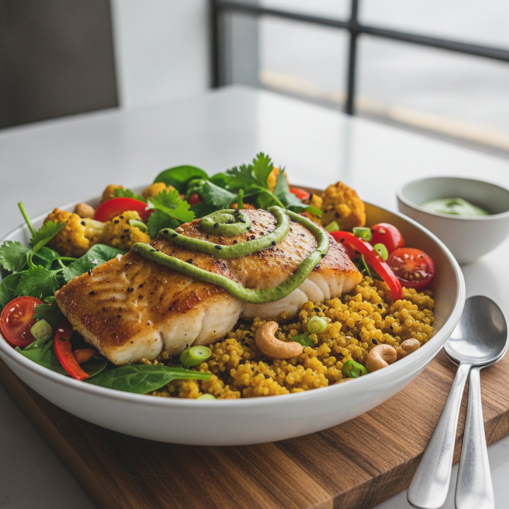 Curry Cod Quinoa Breakfast Bowl