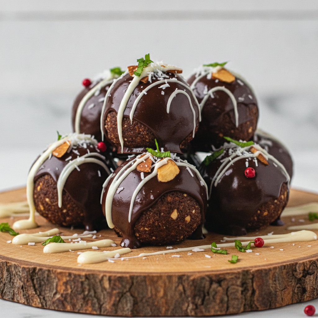 Dark Chocolate Coconut Date Bliss Bites with Almond Crunch