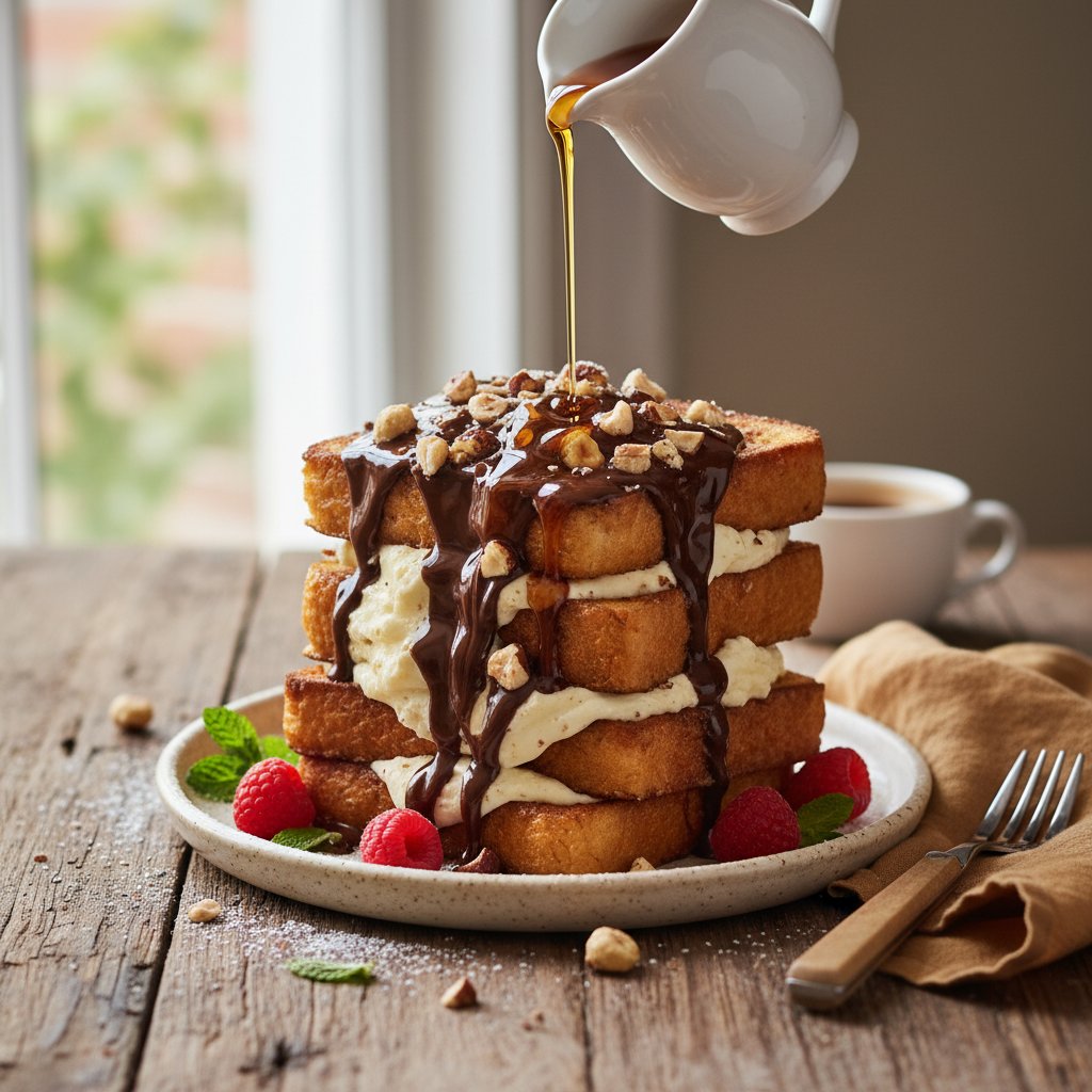 Decadent Chocolate and Hazelnut French Toast Stack with Maple Mascarpone