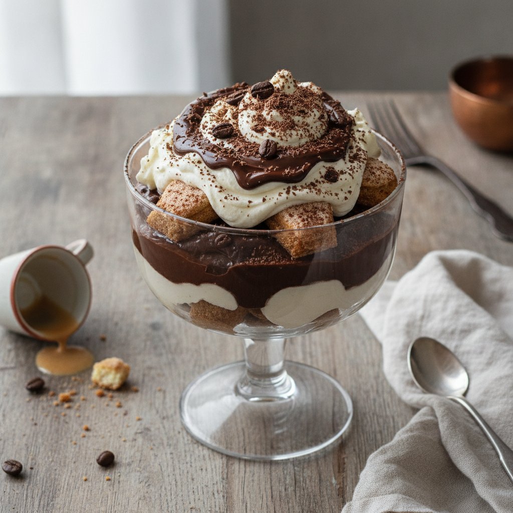 Decadent Chocolate Tiramisu Trifle with Espresso Whipped Mascarpone