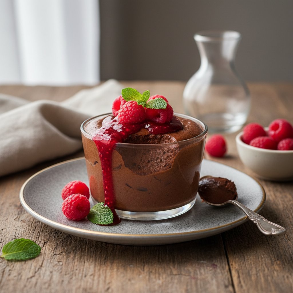 Decadent French Chocolate Mousse with Raspberry Coulis