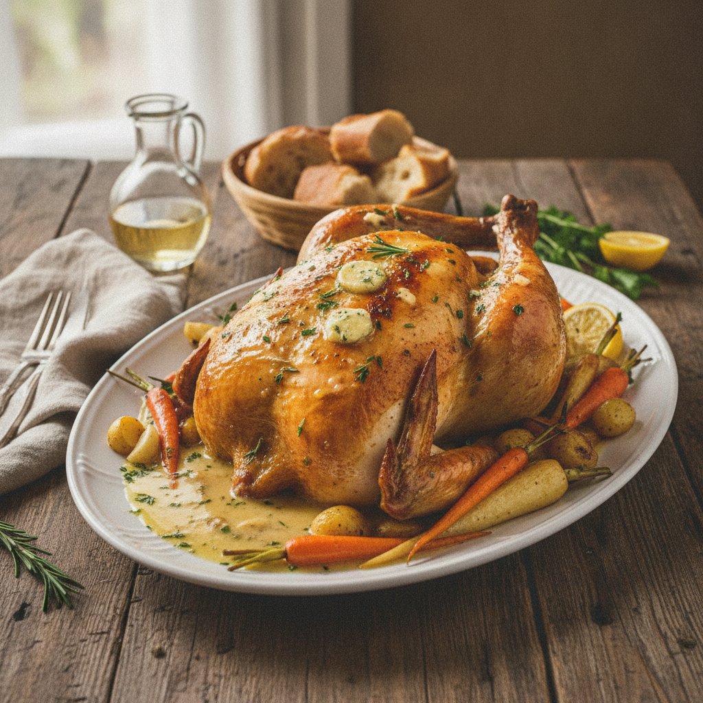 Decadent French Poulet Rôti with White Wine and Herb Butter