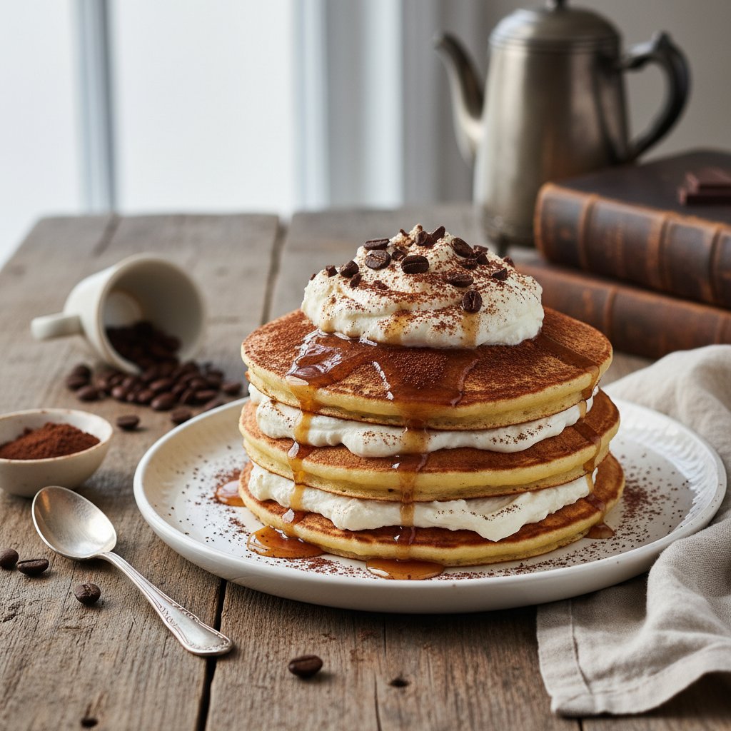 Decadent Italian Tiramisu Pancakes with Whipped Mascarpone Cream