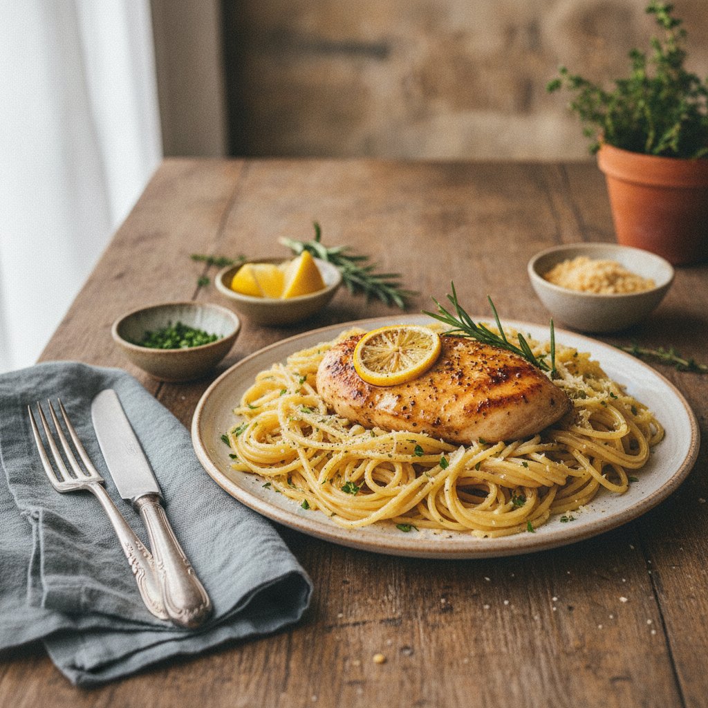Decadent Lemon Herb Chicken with Garlic Butter Pasta