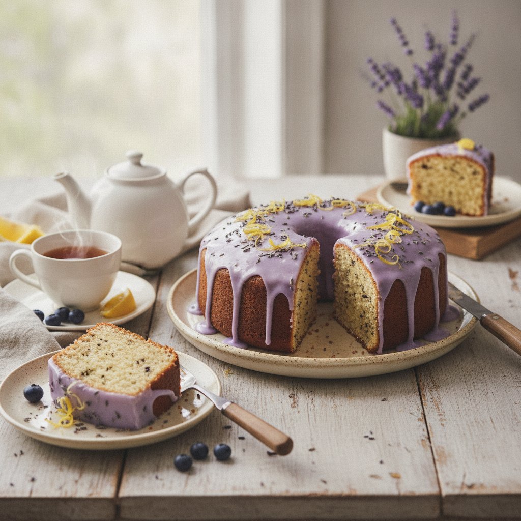 Earl Grey Lemon Drizzle Cake with Lavender Glaze
