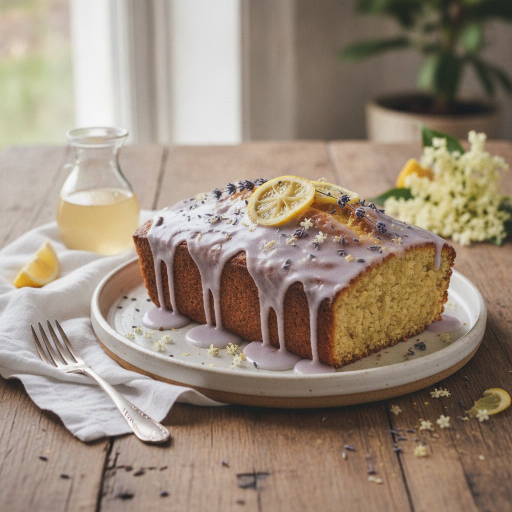Elderflower and Lemon Drizzle Loaf with a Lavender Glaze