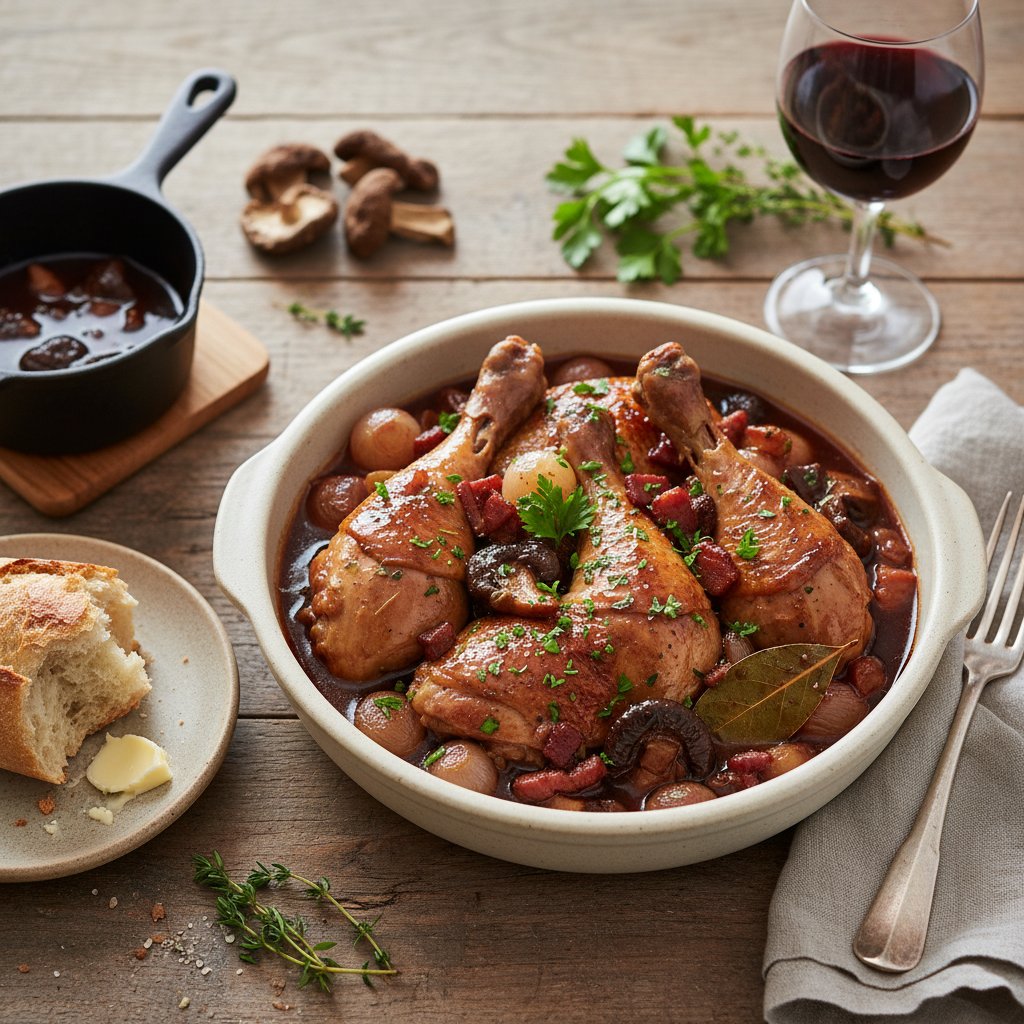 Elegant Coq au Vin with Porcini Mushrooms