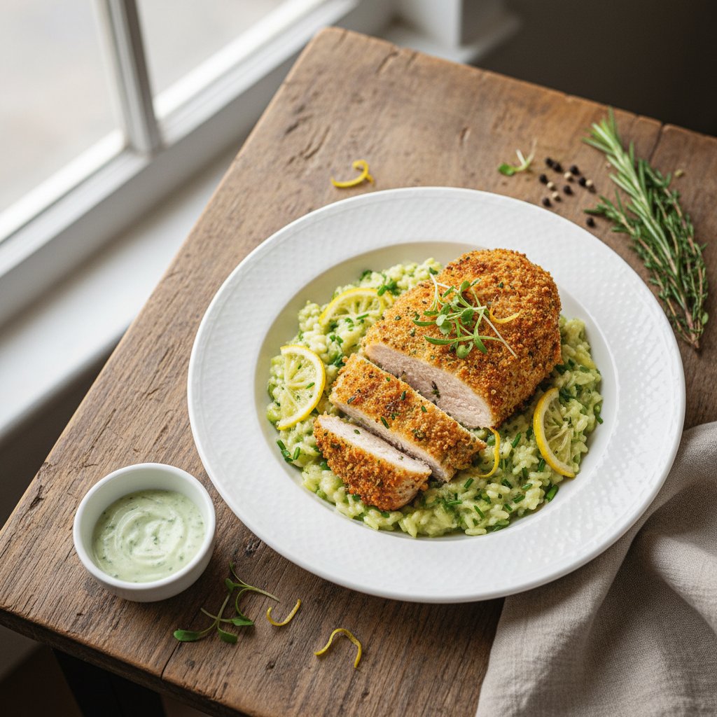Elegant Herb-Crusted Chicken with Lemon Chive Risotto
