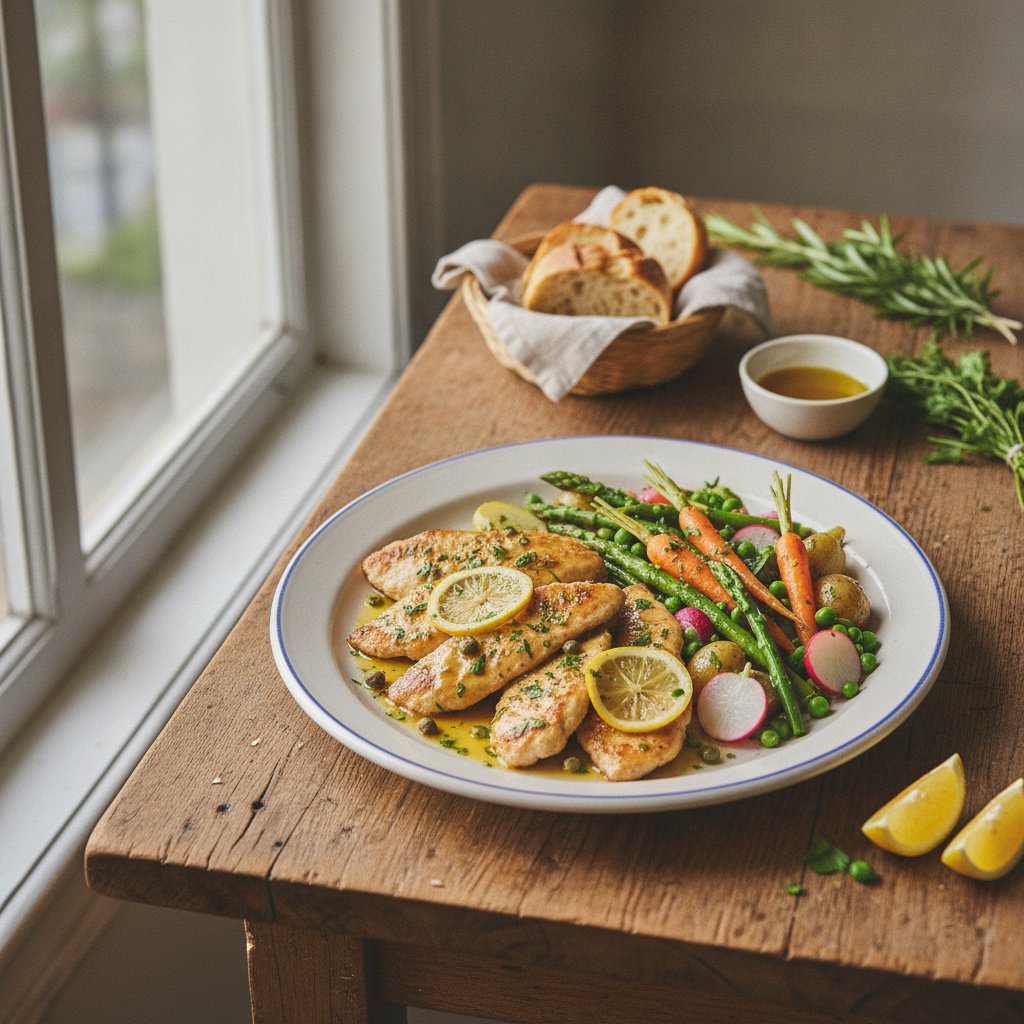 Elegant Lemon Herb Chicken Scaloppine with Spring Vegetables