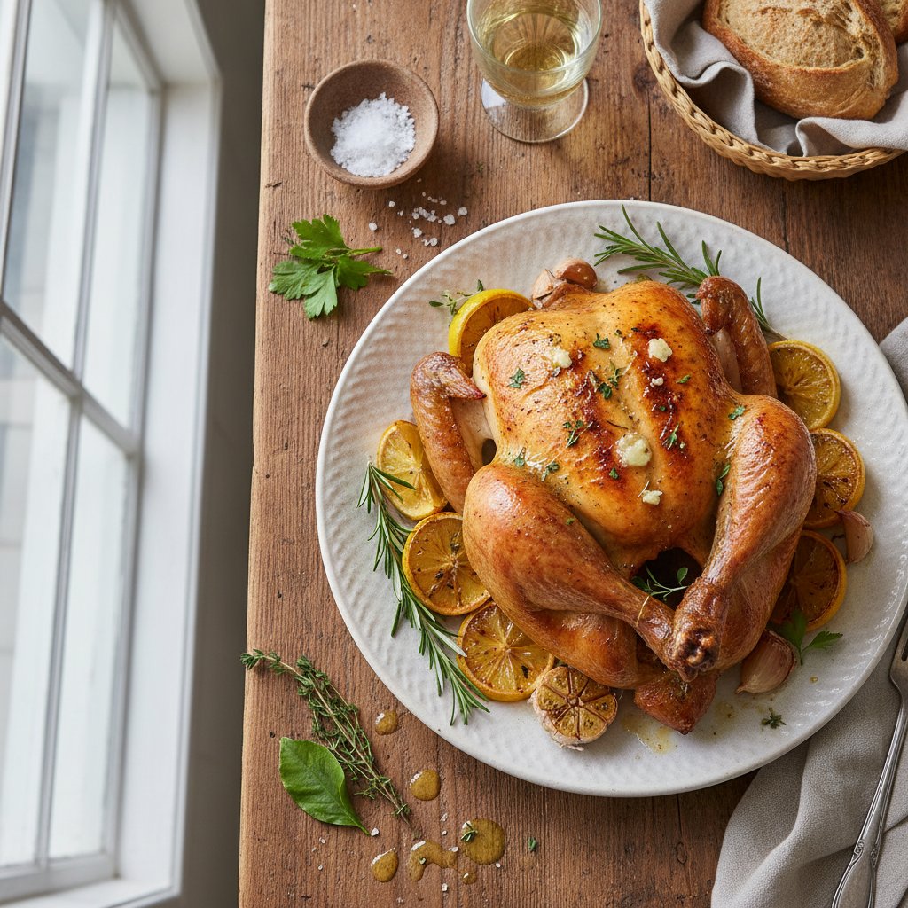 Elegant Lemon Herb Roast Chicken with Garlic Butter
