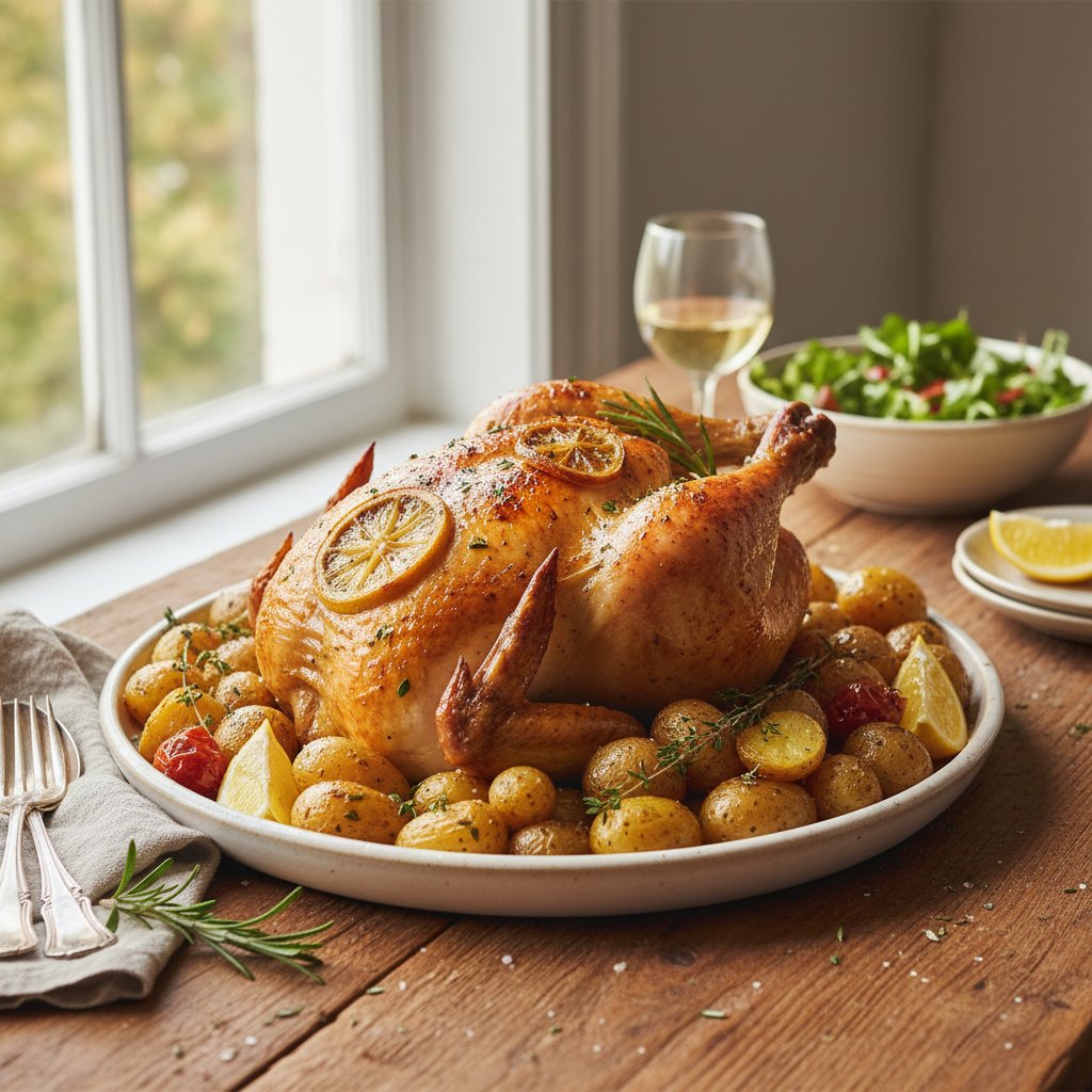 Elegant Lemon Herb Roast Chicken with Rosemary Potatoes