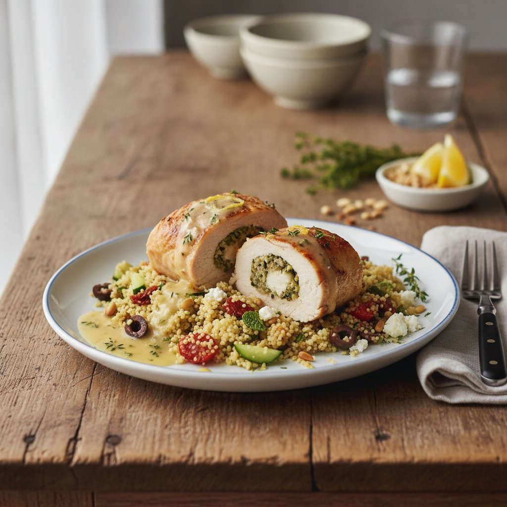 Elegant Lemon-Thyme Chicken Roulade with Mediterranean Couscous