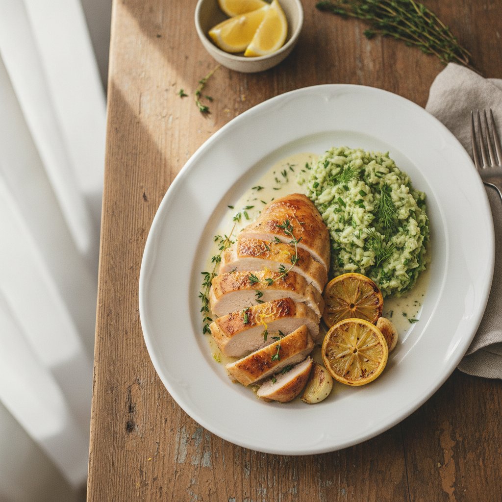Elegant Lemon Thyme Chicken with Herbed Risotto