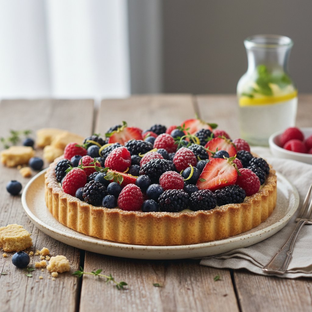 Elegant Lemon-Thyme Ricotta Tart with Fresh Berries