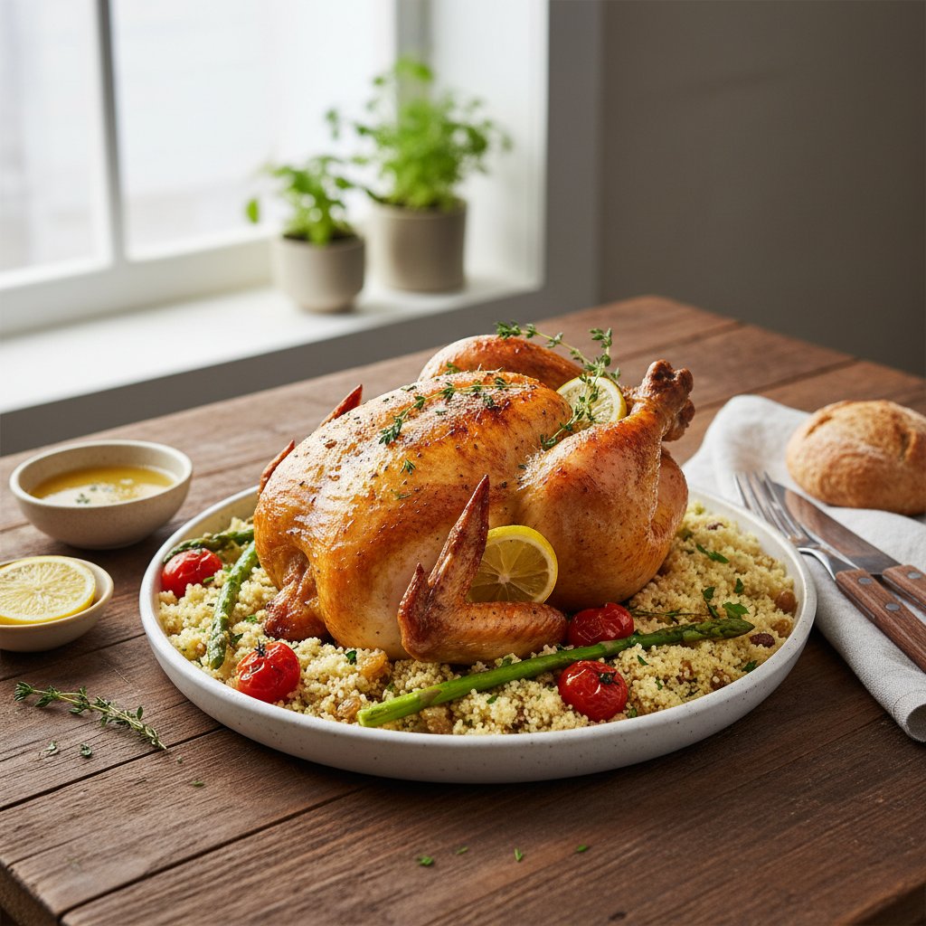 Elegant Lemon-Thyme Roast Chicken with Herbed Couscous