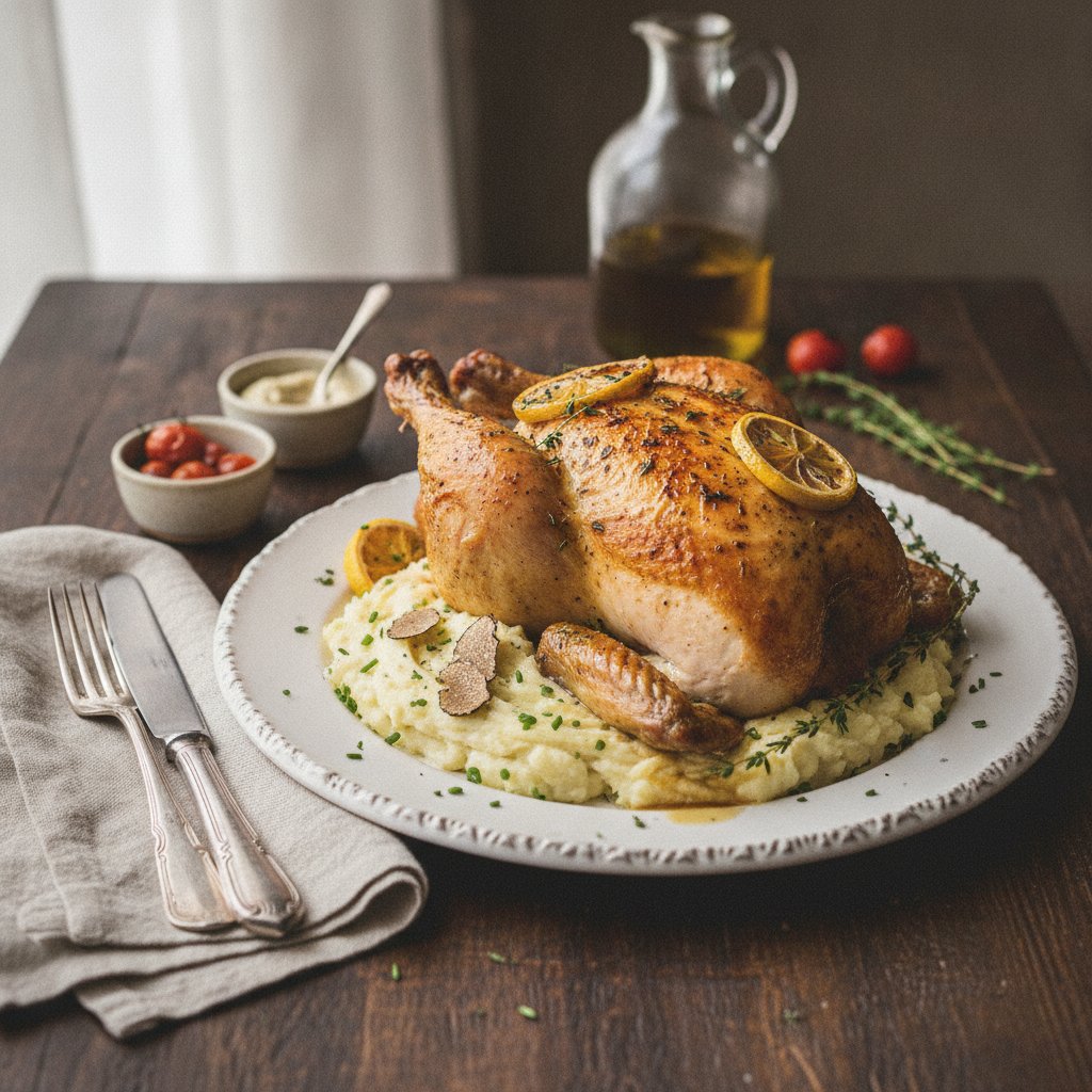 Elegant Lemon-Thyme Roasted Chicken with Truffle Mashed Potatoes