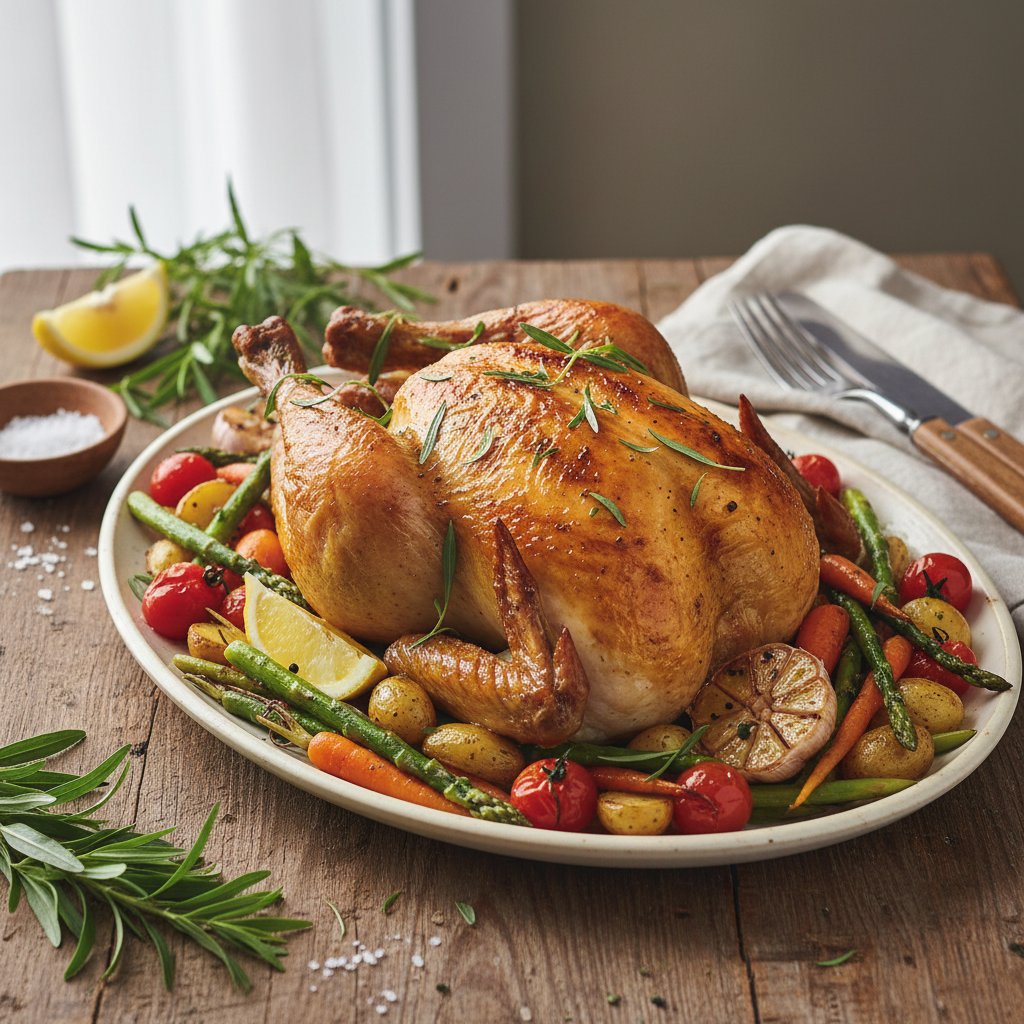 Elegant Tarragon Lemon Roasted Chicken with Market Vegetables