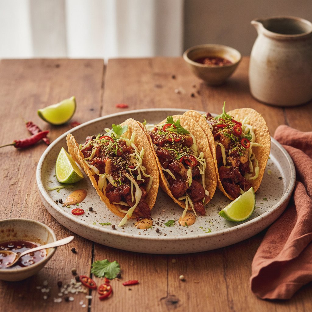 Fiery Mexican-Chinese Fusion Tacos with Sichuan Peppercorn and Lime
