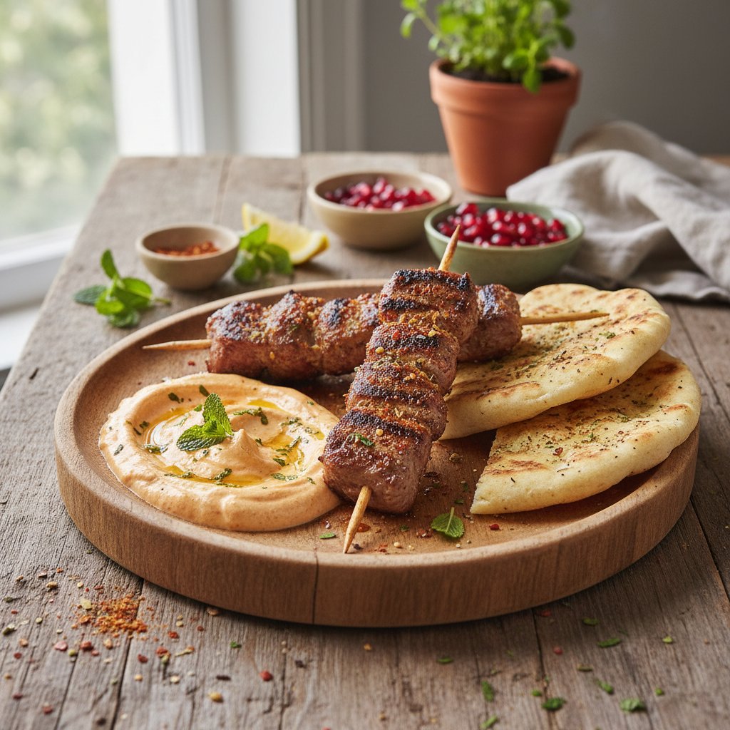 Fiery Moroccan Lamb Skewers with Harissa Yogurt and Grilled Flatbread