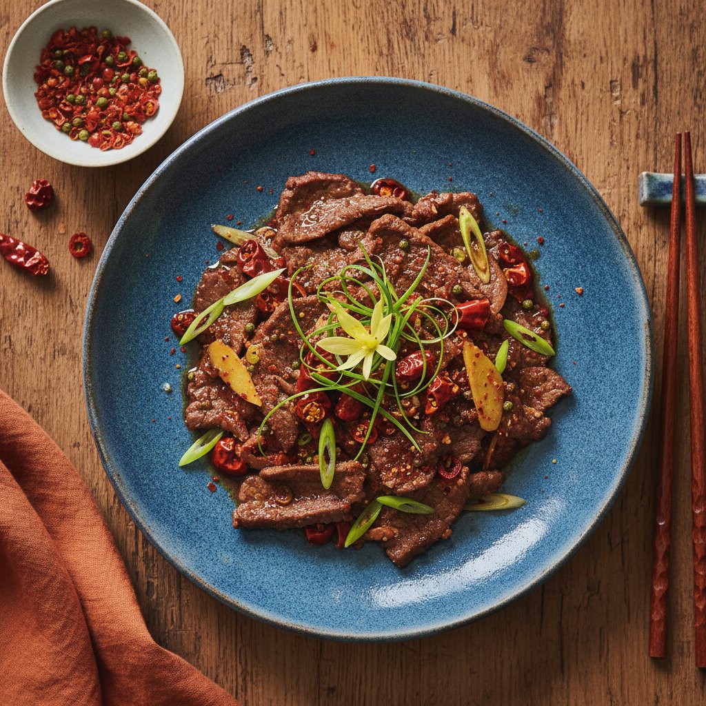 Fiery Sichuan Peppercorn Beef with Scallion and Ginger Stir-Fry