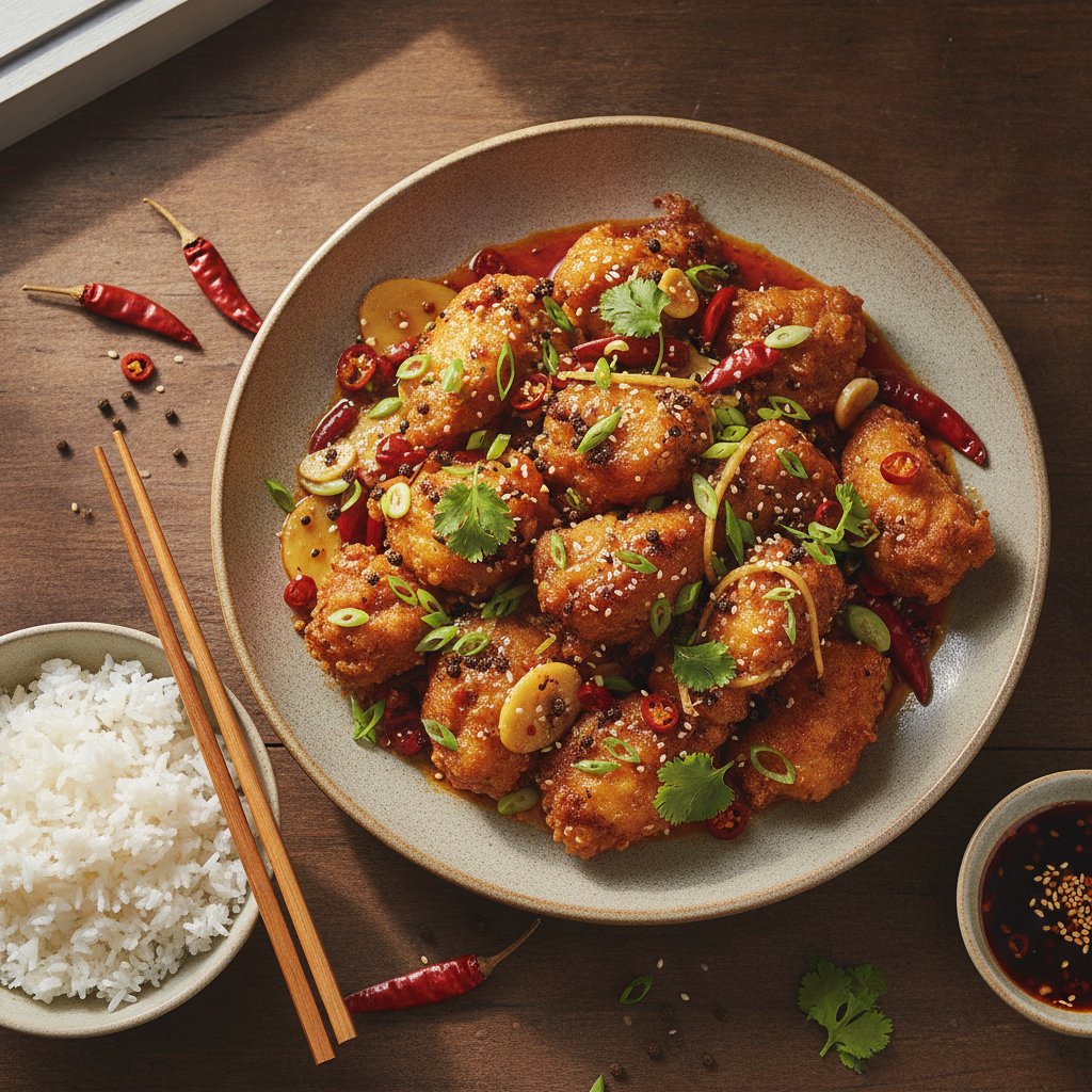 Fiery Sichuan Peppercorn Chicken with Garlic and Ginger