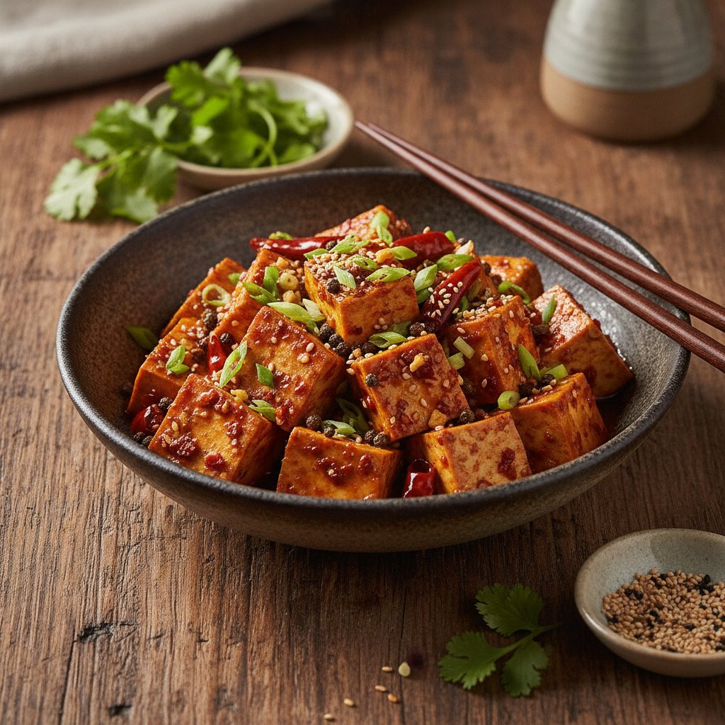 Fiery Sichuan Peppercorn Tofu with Garlic and Scallions