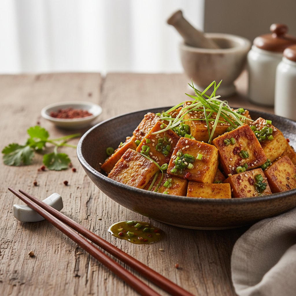 Fiery Sichuan Peppercorn Tofu with Scallion Oil