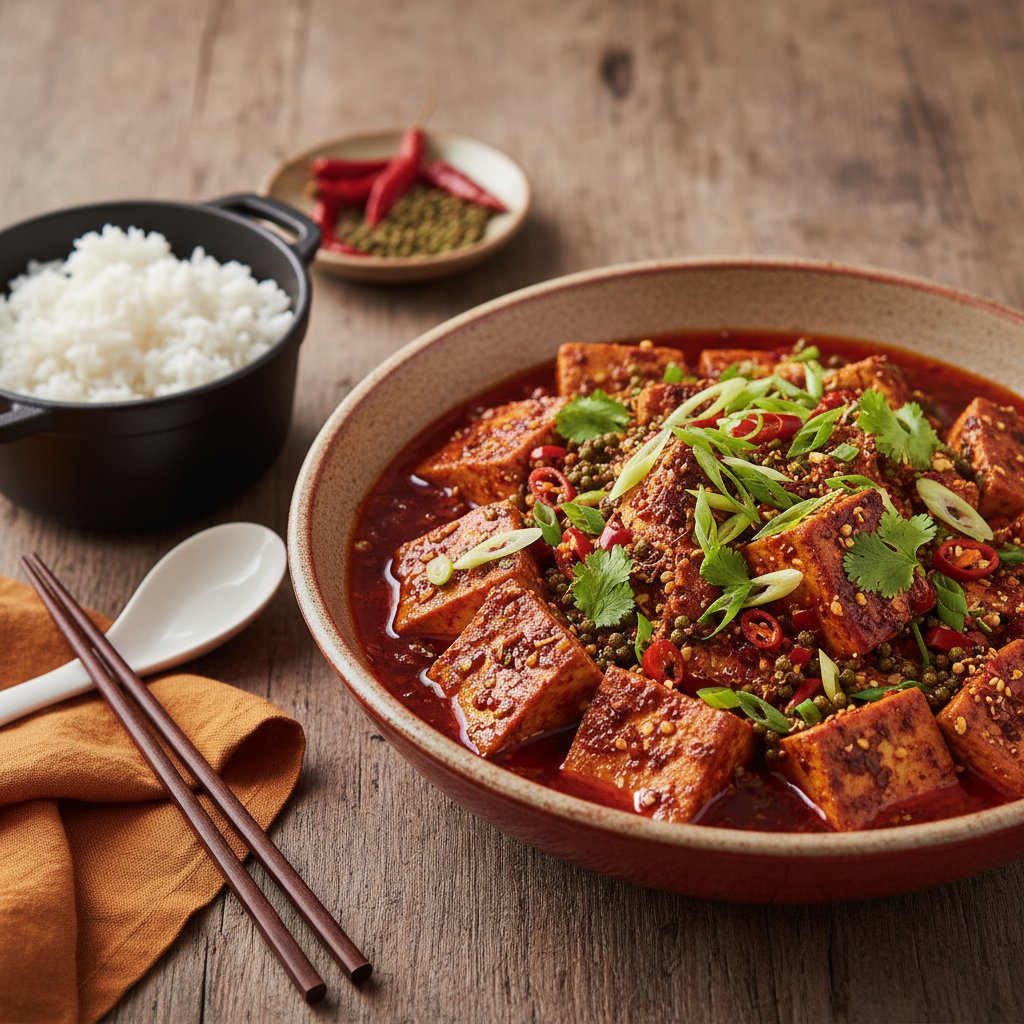 Fiery Sichuan Spicy Tofu with Numbing Peppercorn Sauce