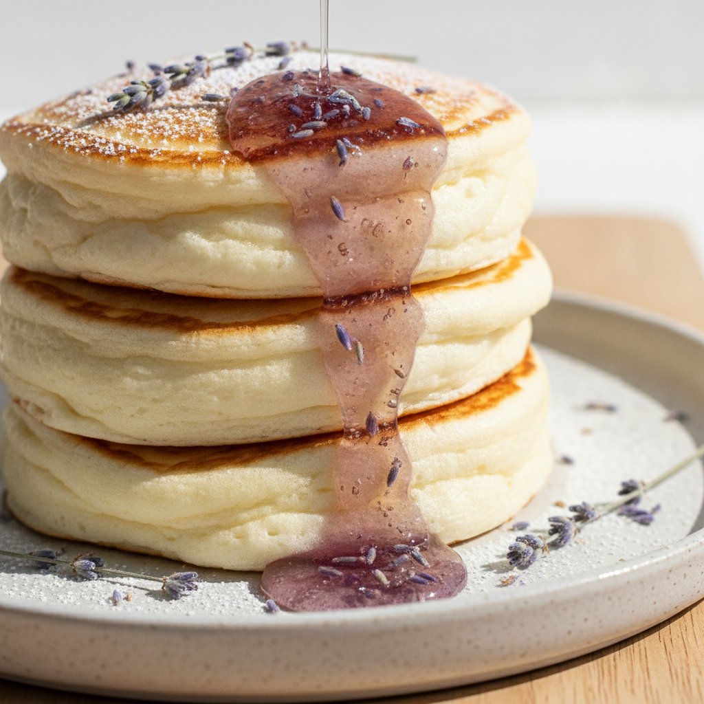 Fluffy Cloud Pancakes with Lavender Honey Drizzle