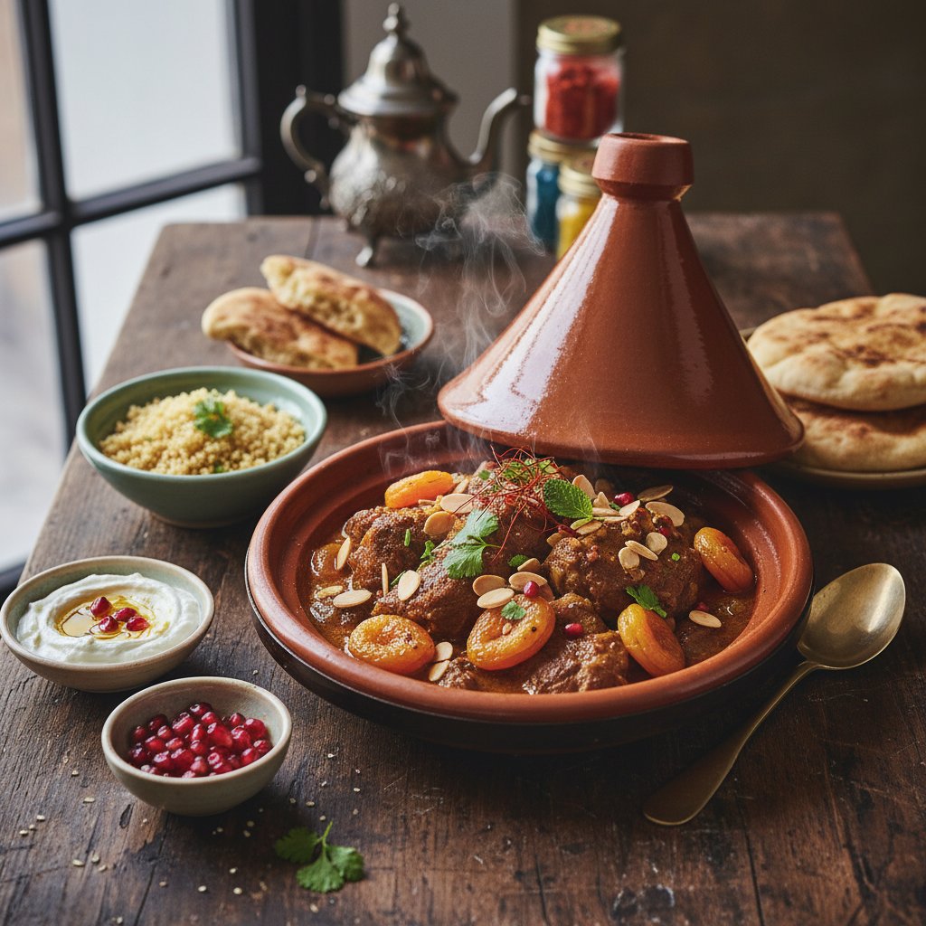 Fragrant Moroccan Spiced Lamb Tagine with Apricots and Almonds