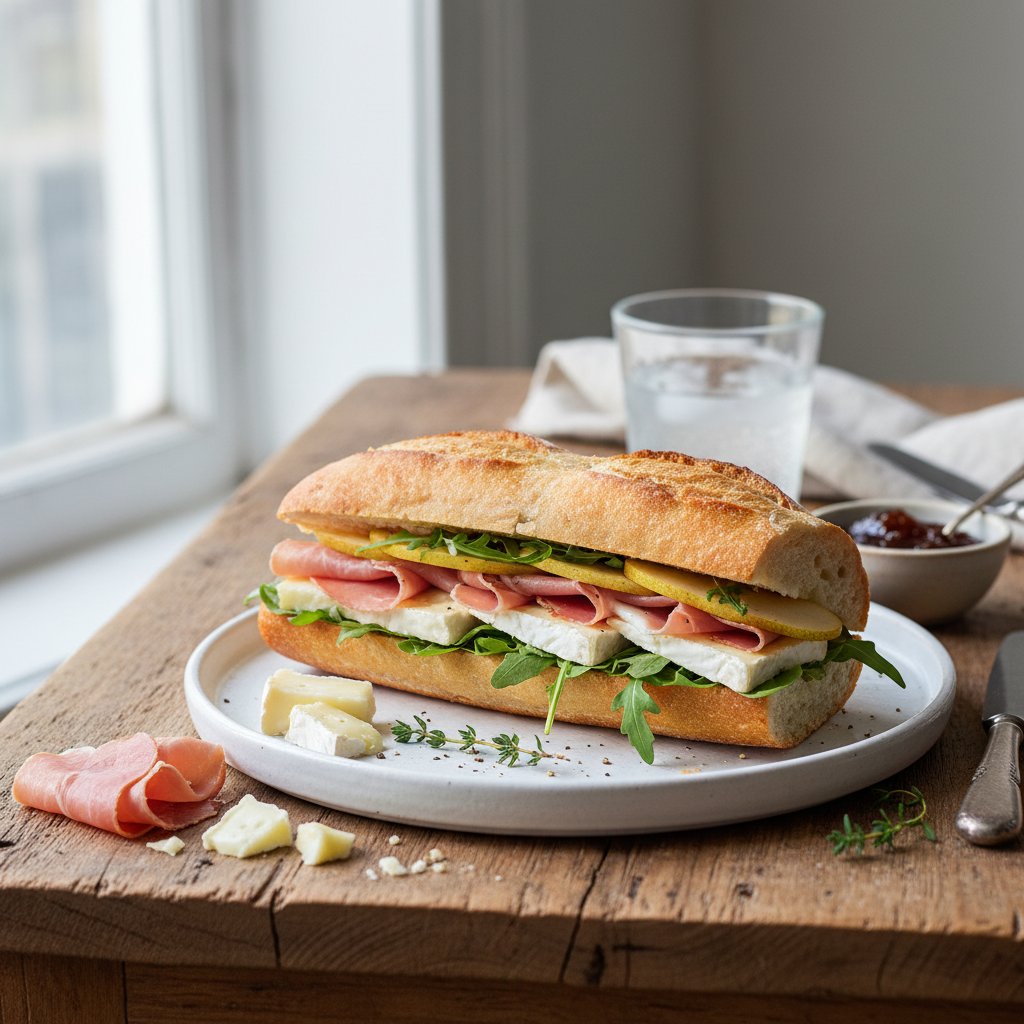 French Baguette Sandwich with Brie and Ham