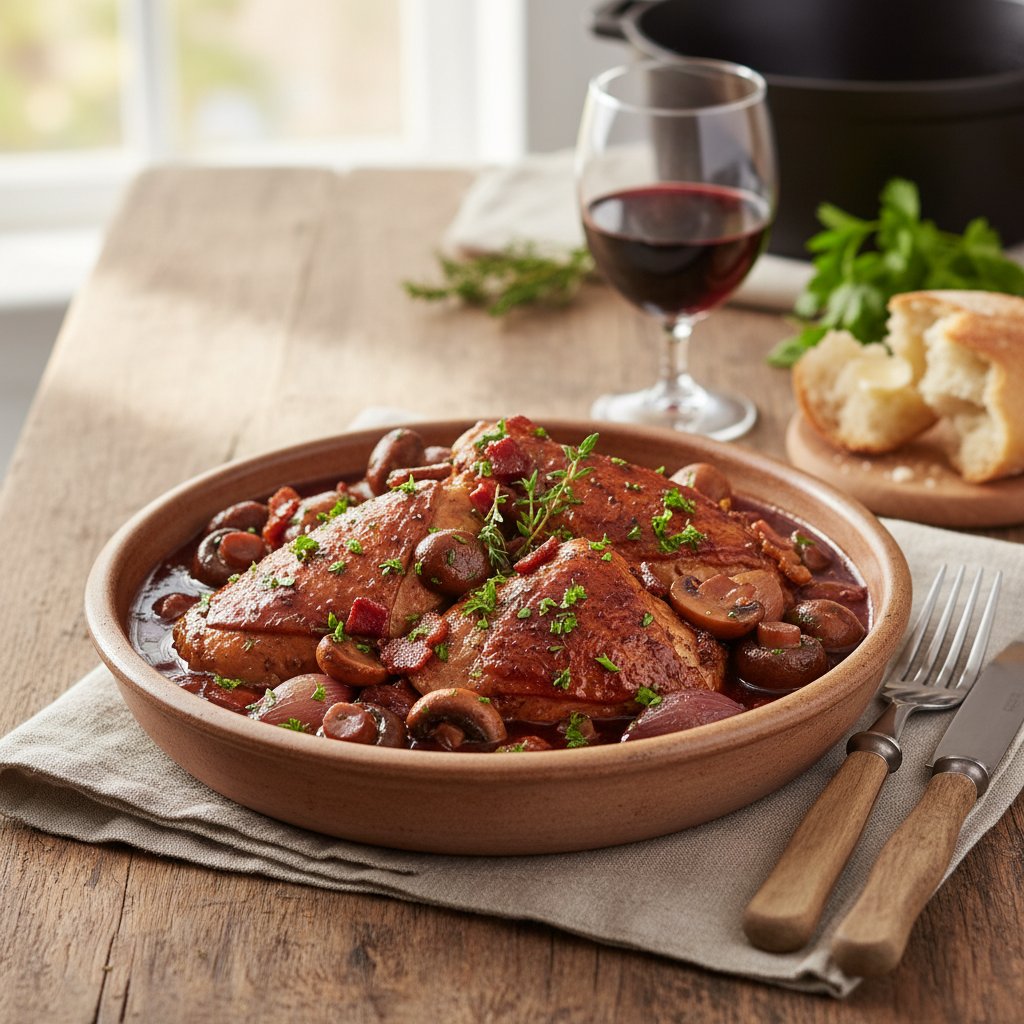 French Coq au Vin with Mushrooms