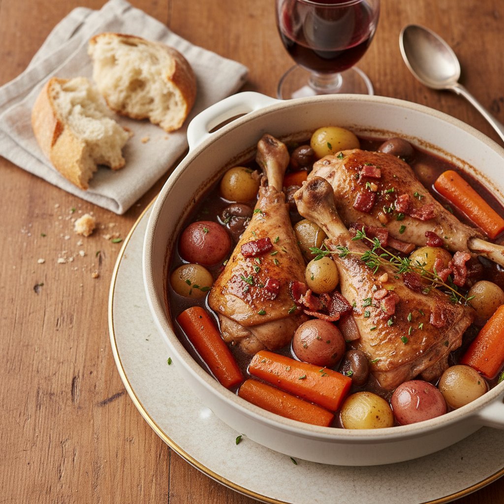 French Coq au Vin with Root Vegetables