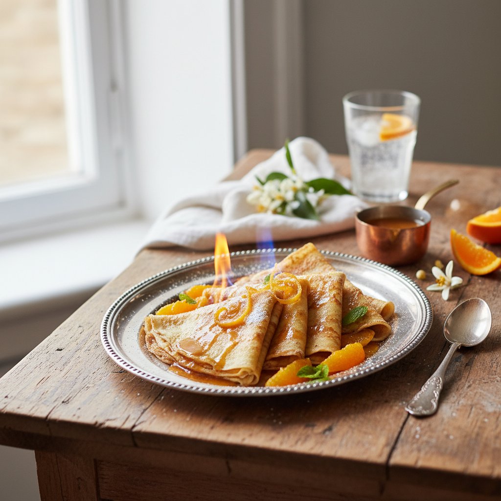 French Crepes Suzette with Orange Liqueur