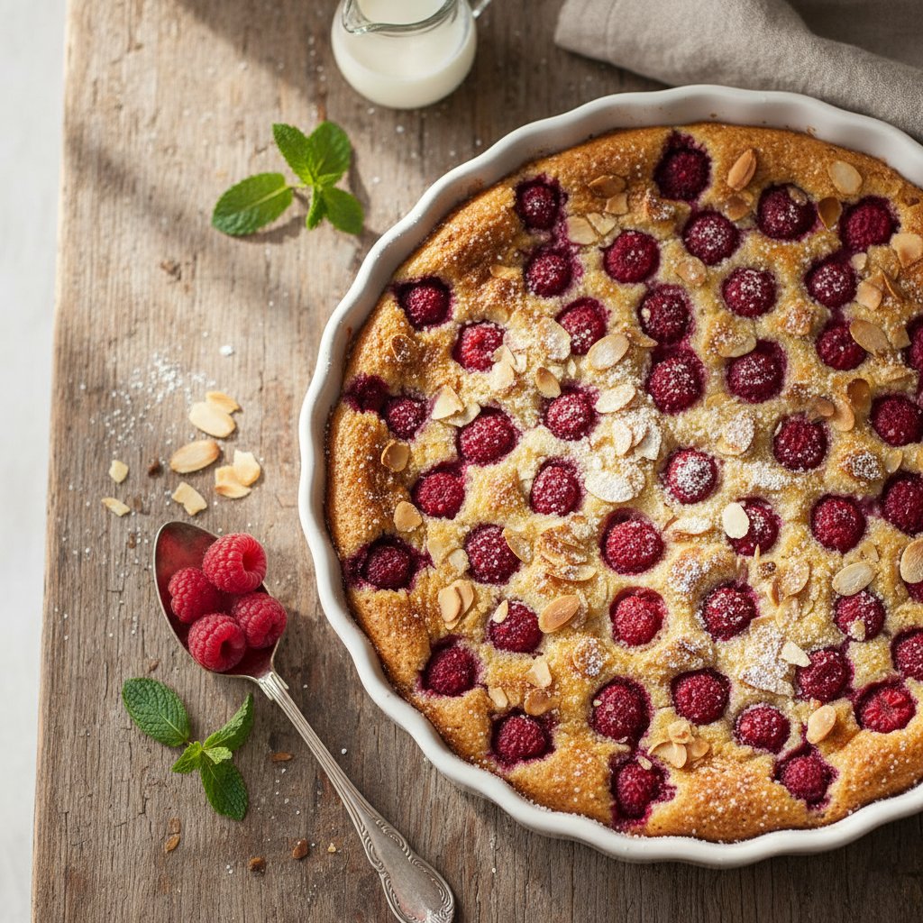 French Raspberry Clafoutis with Almonds